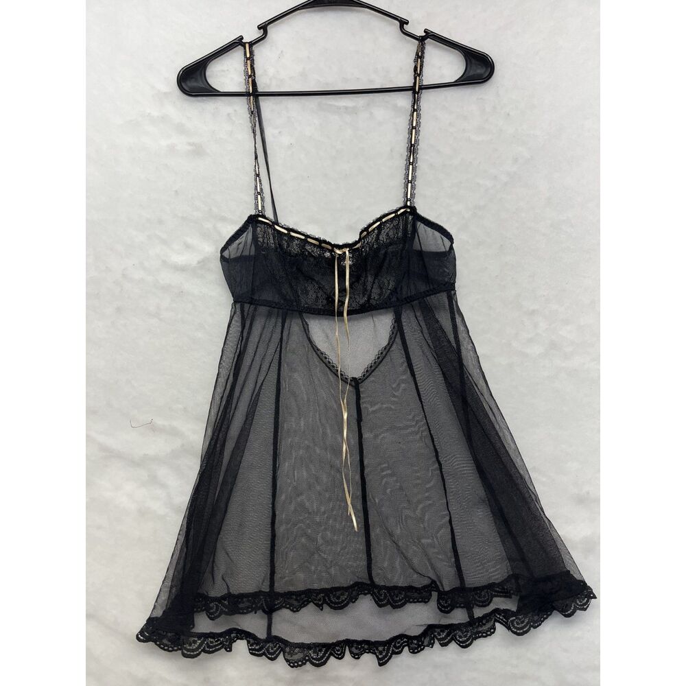 vintage 2003 Victoria's Secret Black Lace Slip Dress small babydoll